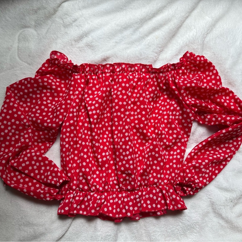 Red Floral Off-Shoulder Top